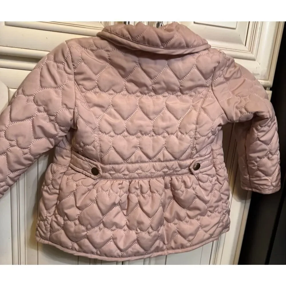 Liv & Lottie Toddler Quilted Heart Fur-Lined Jacket Blush Pink Size 24 Months